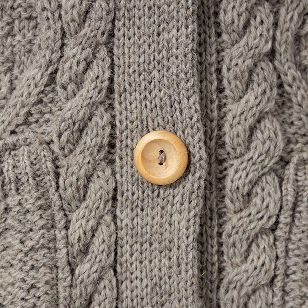 Cooper Cable Crew Neck Made in Winter J.M. Women's Cardigan, England, Wool, Thick, (Size L, Beige)