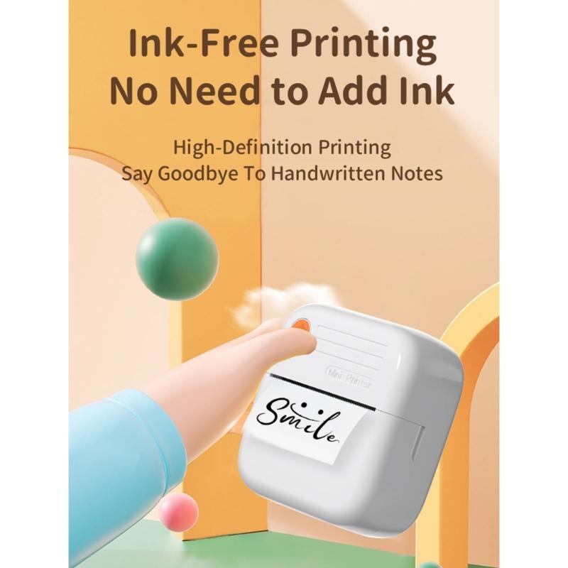 Mini Thermals Label Maker For Children Cordless Bluetooth-compatible Printing 200DPI Resolution Safe 45 Degree Tear Line Rechargeable Type C