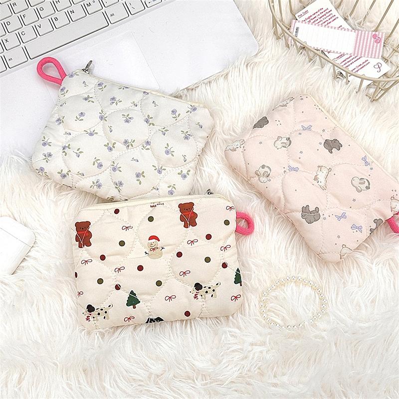 Ins Style Flower Coin Purse Cartoon Rabbit Clutch Bag Lipstick Earphone Sundries Storage Bag Wallet Pouch Mini Makeup Bag