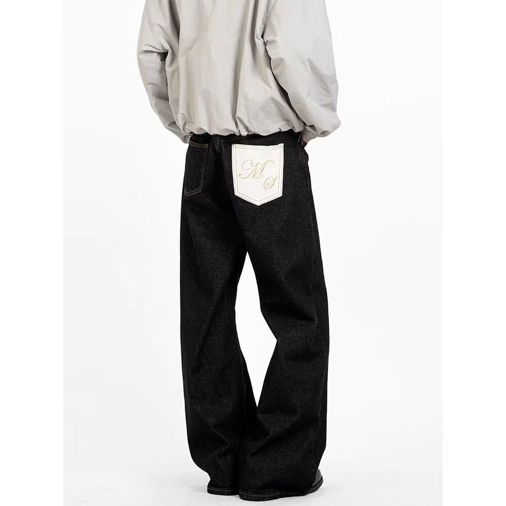 

Men s Retro Black Denim Jeans - Handsome, High-Class, Straight Leg, Slight Flare, Trendy Spring/Autumn Streetwear S