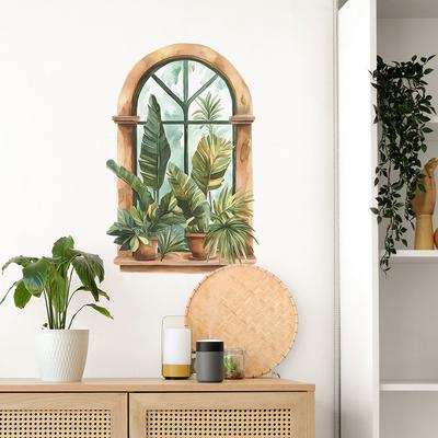 Creative Greenery Potted Plants Archway Background Beautification Decoration Stickers