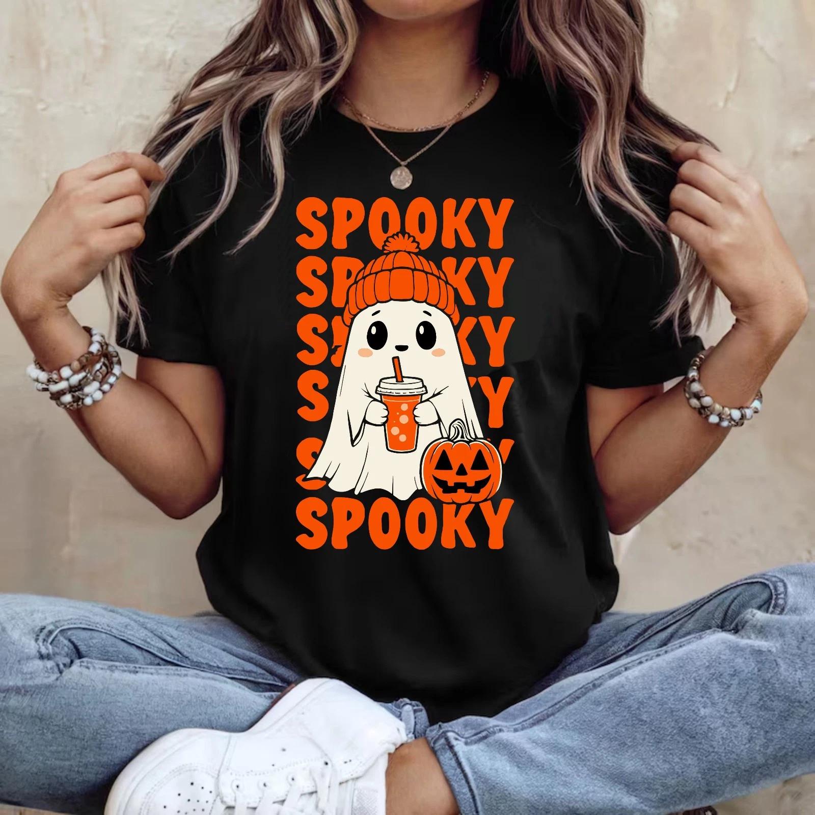 Boo Halloween T-Shirt, Pumpkin Horror Spooky Scary Ghosts Pumpkin Boo Tee Top M