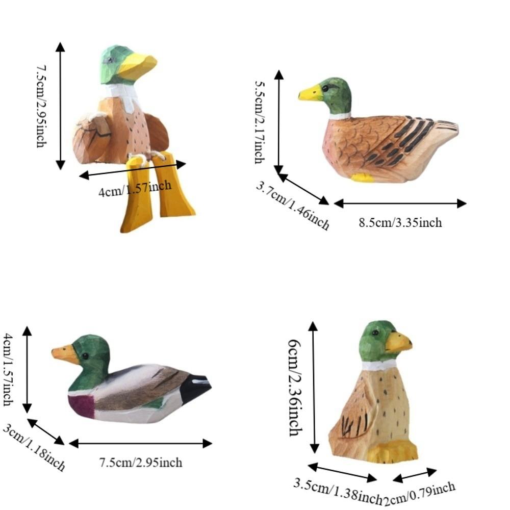 Mini Green-headed Duck Statue Handmade Desktop Ornament Wooden Duck Figure  Tabletop Display