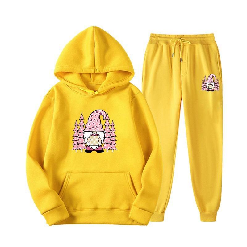 New European and American sweater sweatpants two-piece set loose casual hooded sweater set printed drawstring sweater