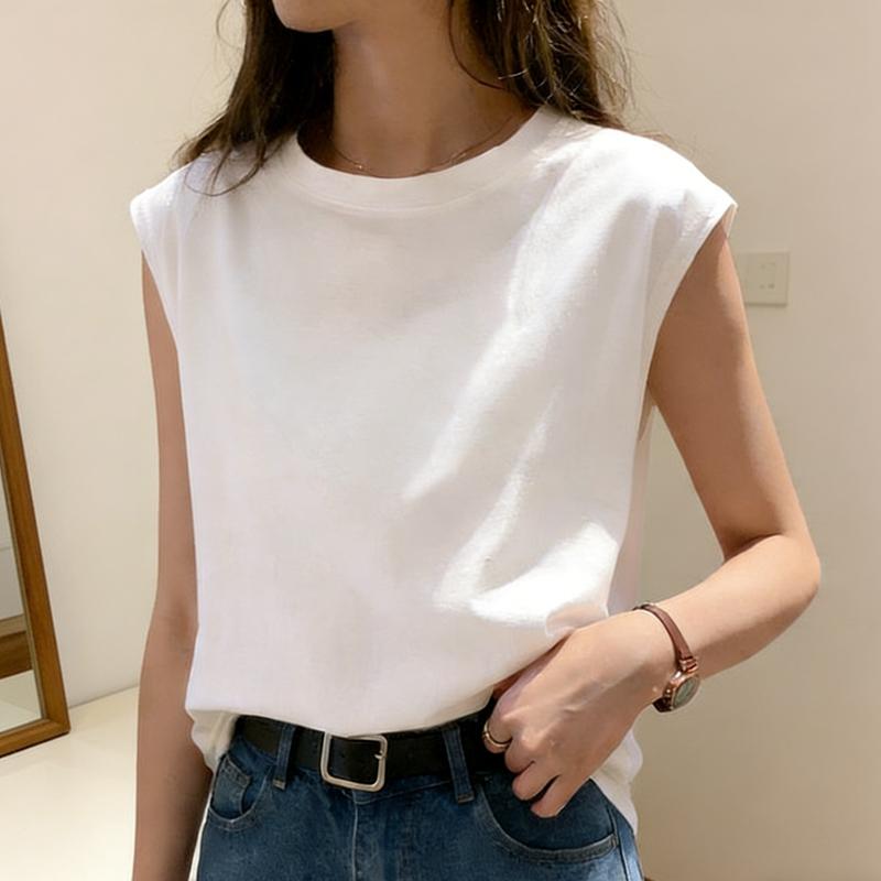 

Woman Loose Sleeveless Tank Top Summer Casual Vest Basic Daily T-shirt Sweet Style Stretchy Soft Lady Wear M белый