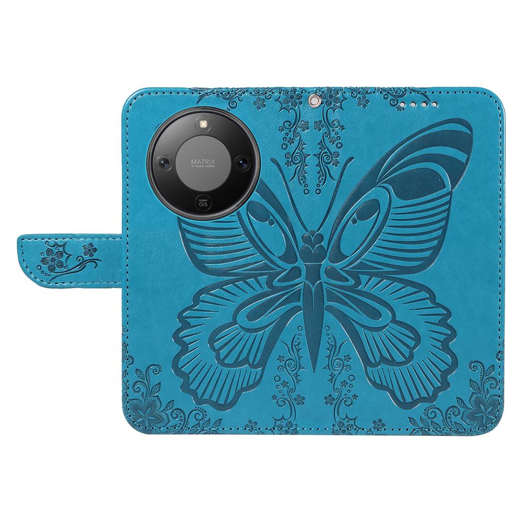 For Honor Magic8 Lite 5G/X9d 5G/X70 5G Case Butterfly Pattern PU Leather Folio Flip Phone Cover -  Blue