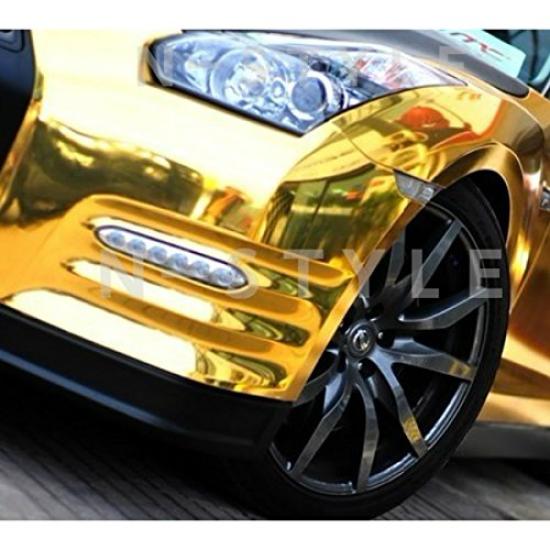 Car Wrap 152cm X Gold Chrome with Protective Film High-Quality Sheet, 30cm, Plated,