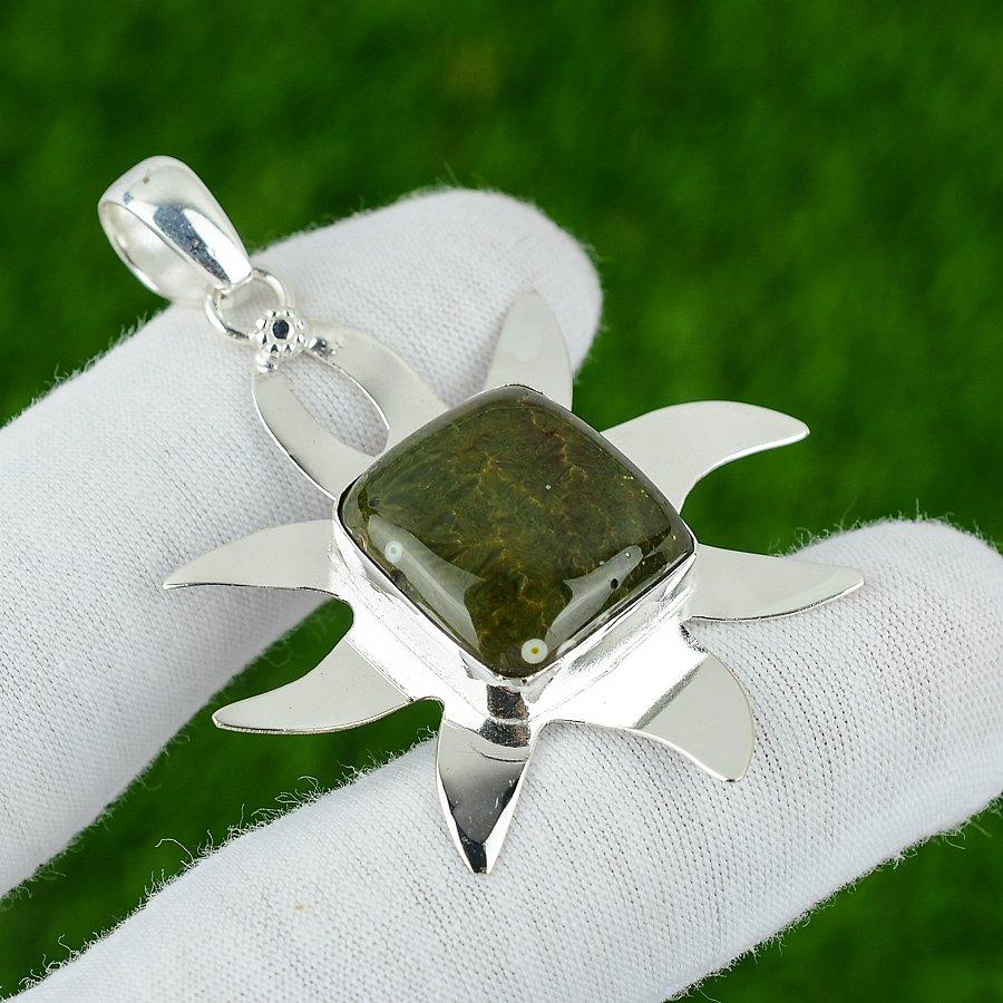 Natural Ocean Jasper Gemstone Pendant 925 Sterling Silver Jewelry For Women