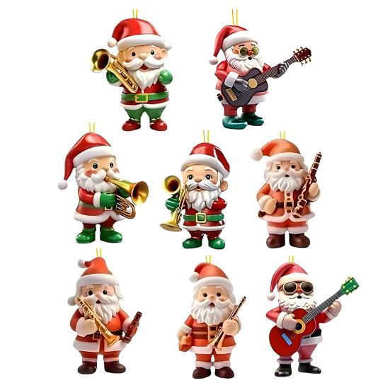 Santa Claus Christmas Ornament Cute Santa Plays Guitar/Sax/Trumpet Musical Instrument Acrylic Ornament for Christmas Tree Home Party Decor