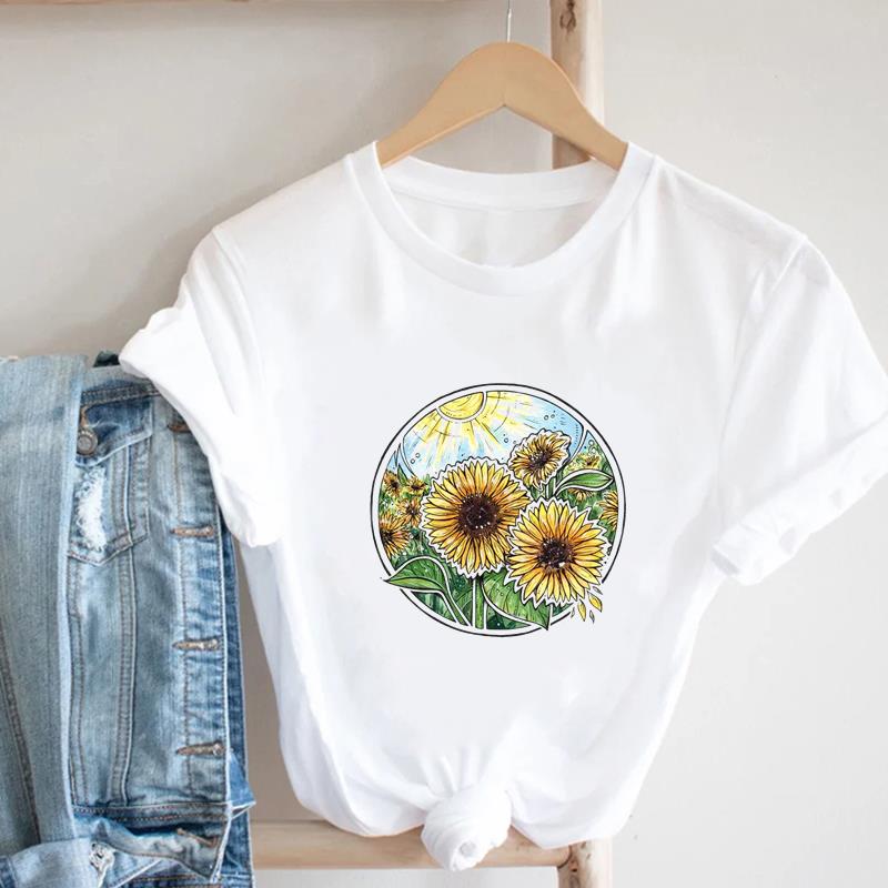 (Evropská velikost)Krásné tričko Oblečení Tričko Top Leopard Květinový Trend Roztomilé Módní Ležérní Krátký Rukáv Dámské Potisk Dáma Ženské Kulatý Výstřih Grafické Tričko