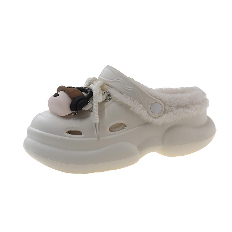 

2024 Новые зимние женские классические сандалии на платформе с меховой подкладкой и подвесками Slide Garden Shoes Тапочки женские зимние 40-41 белый