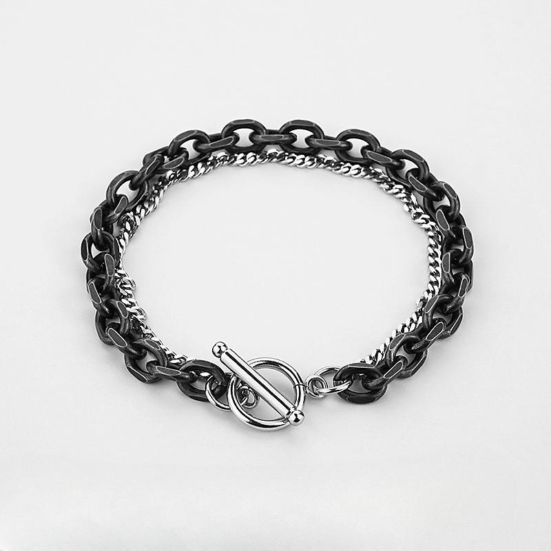 Titanium and Steel Double-layer Bracelet - Single-person, Individualistic, Simple Men's Jewelry. Retro and Niche Design for Students.