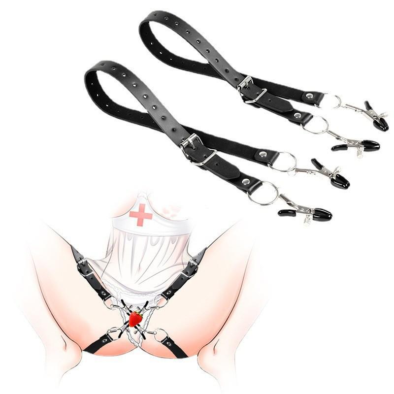 Women's Leather Thigh Strap Nipple Clamps: Multi-Purpose Adult Bondage Toys