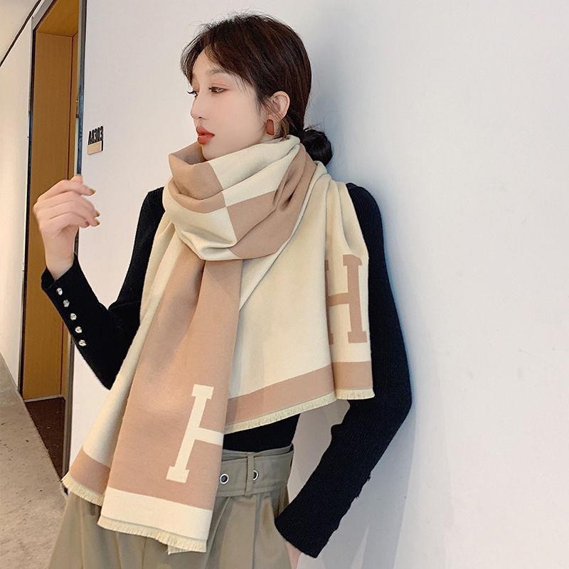 Women's Cashmere Blend Double-Sided Scarf - Autumn/Winter Warm Shawl, Versatile High-End Fashion