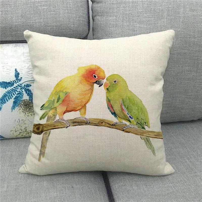 Home Decor Colorful Birds Print Decorative Throw Pillow Pattern Cushion Cover Suitable For Sofa Bedroom Car Pillow Cover