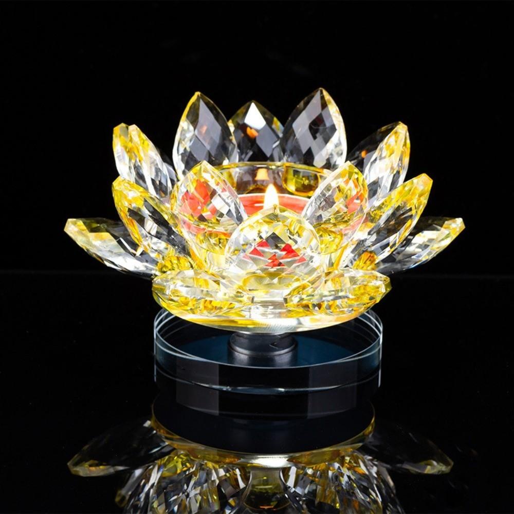 Hoom Decor Crystal Lotus Candle Holder Glass Lotus Figurines Candle Stand  Party