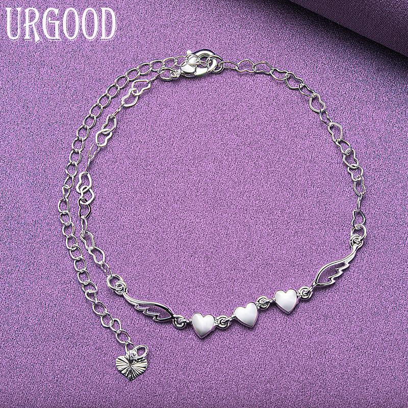 925 Sterling Silver Romantic Heart Bracelet Fashion Wedding Gift Party Jewelry