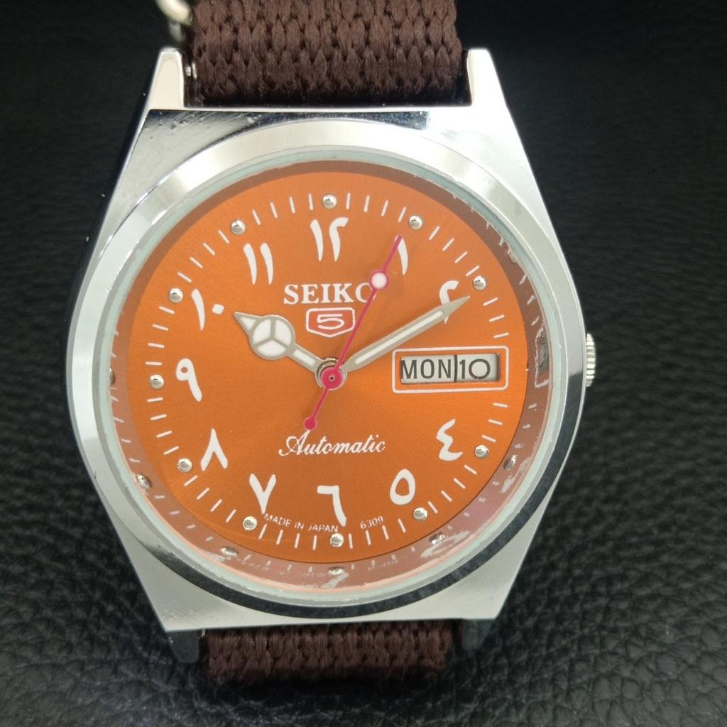 AUTOMATIC VINTAGE REFURBISHED SEIKO 5 6309A JAPAN MENS ORANGE WATCH a442623-1
