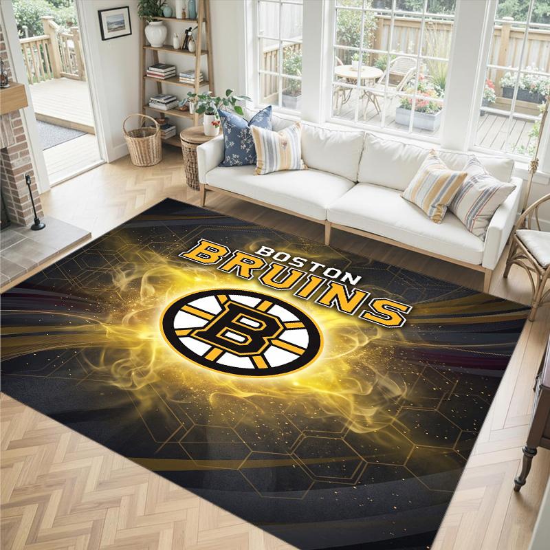 Boston Bruins Design Křišťálový Sametový Koberec Útulný Ne?Protiskluzová tištěná předložka do ložnice, obývacího pokoje, předsíně