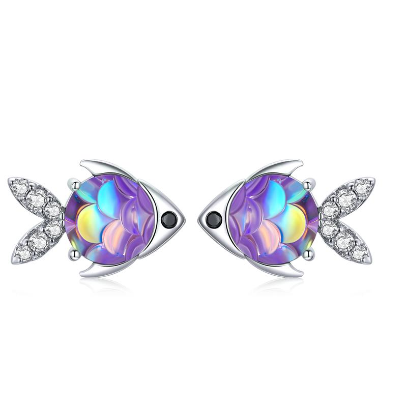 WOSTU 100% 925 Sterling Silver Animals Sea Bee Flamingo Unicorn Opal Stud Earrings For Women Wedding Fashion Anniversary Jewelry