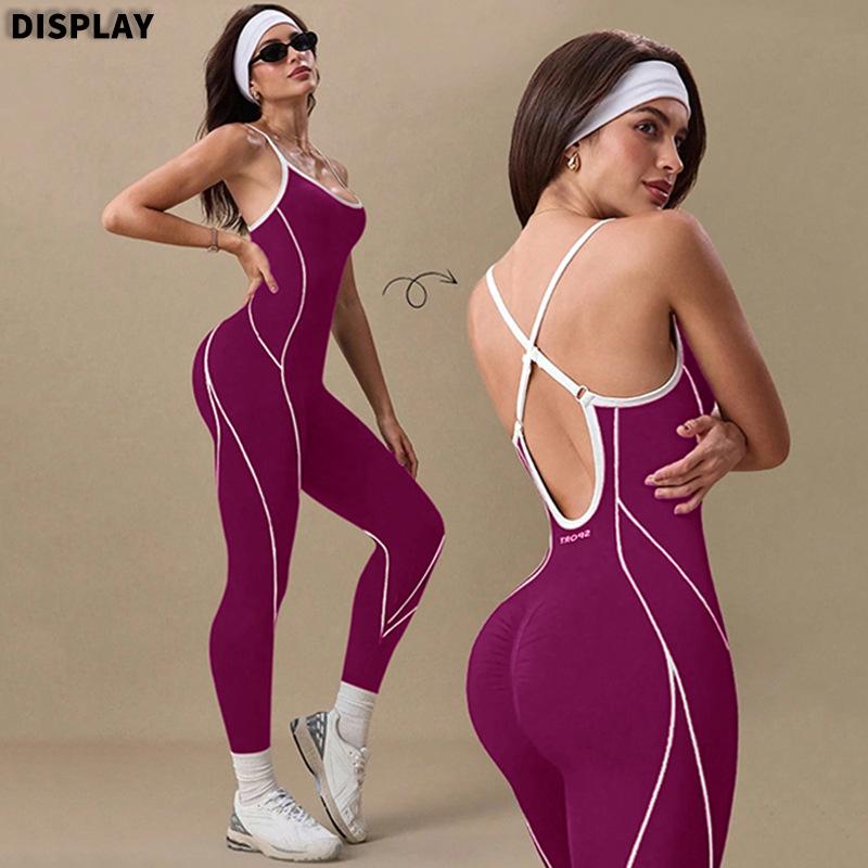 Color Block Women's Yoga Bodysuit with Hollow Back and Flared Pants for Dance and Fitness
