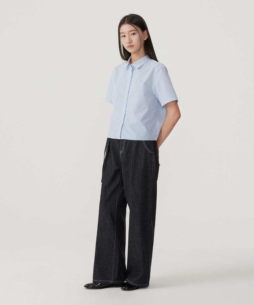 COVERNAT WOMAN Belted Wide Denim Pants Indigo