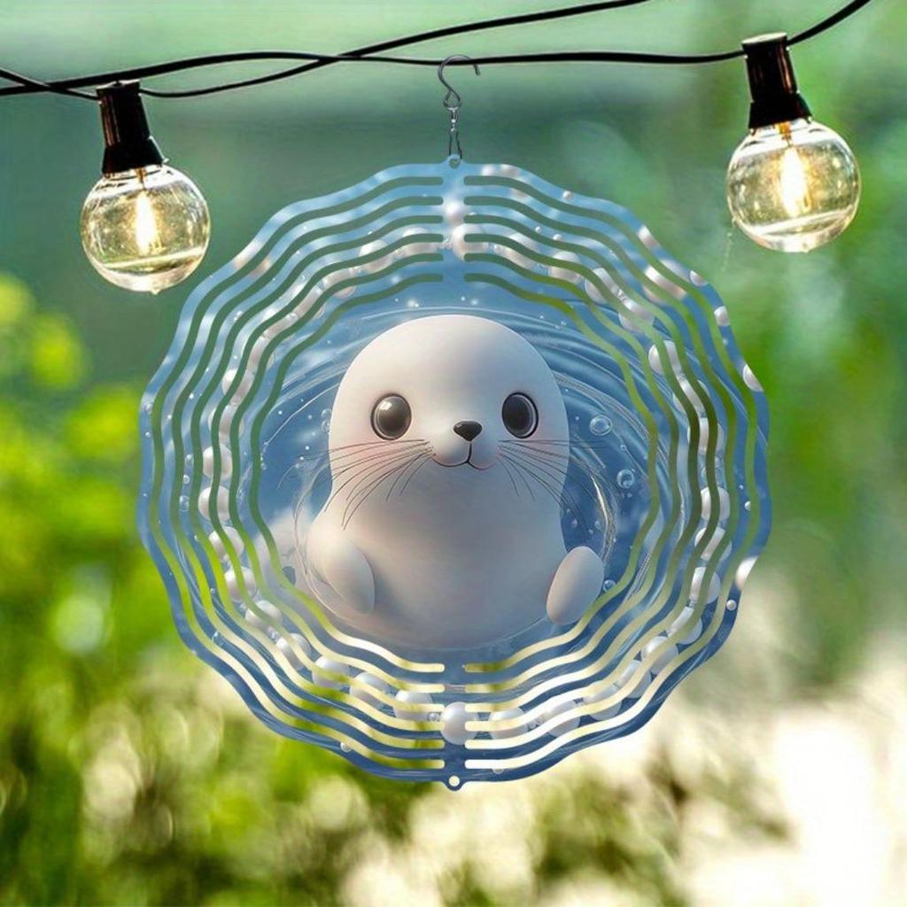 Classic Pearl Seal Pattern Metal Wind Chime Outdoor Hanging Decor Kinetic Wind Spinner Christmas Thanksgiving Holiday Gift for Home Garden