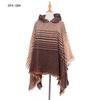 Womens Gradient Herringbone Circle Yarn Hooded Poncho Sweater Shawl Winter Fall Streetwear