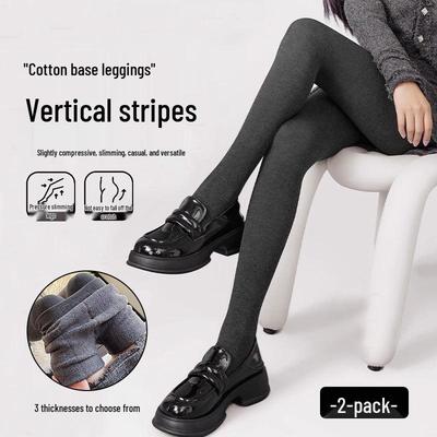 Women's High-Waisted Fleece-Lined Slimming Tights - Vertical Stripe, Warm, Shaping Outerwear for Autumn and Winter.
