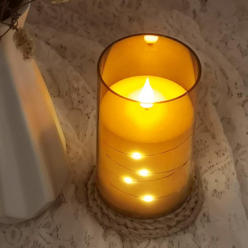 3 sztuki bezpłomieniowych świec LED z pilotem zdalnego sterowania, migoczące świece filarowe, świąteczne dekoracje na Halloween, lampa herbaciana