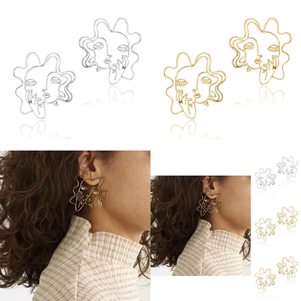 Trendy Face Alloy Earrings Fashionable Geometric Design Street Style Jewelry