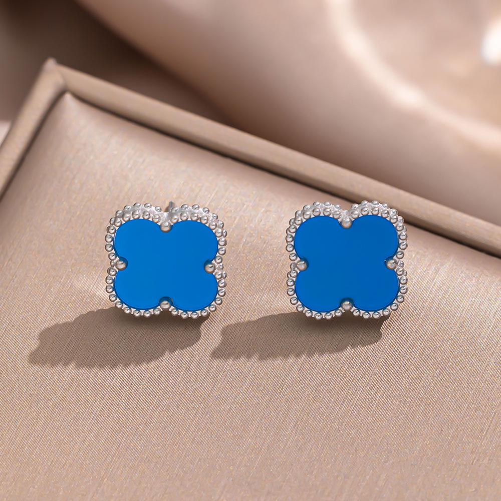 Four-Leaf Clover Titanium Steel Stud Earrings - Summer Niche Design, Trendy 15mm High-End Earrings for Women