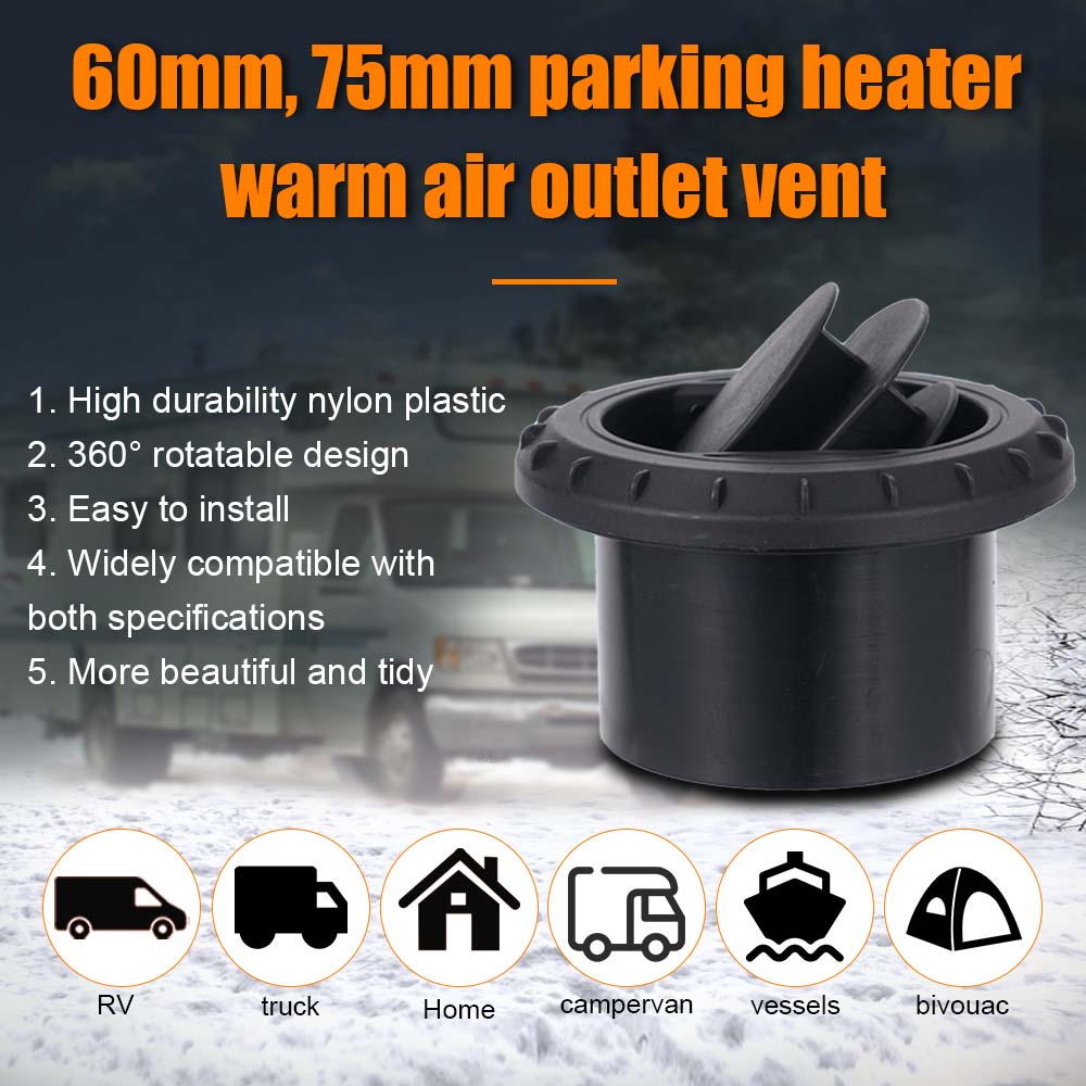 60mm / 75mm Dieselheizung Kanal Kanalführung Luftauslass Flachrohr Verbinder Anschluss Drehbarer Anschluss Schwarz Für Auto LKW VAN
