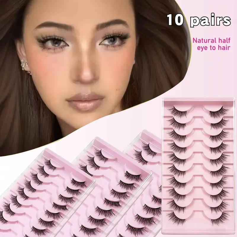 10 Paren Fox-Eye Halve Strip Wimpers: 3D Krullende Stijl voor Europese & Amerikaanse Looks