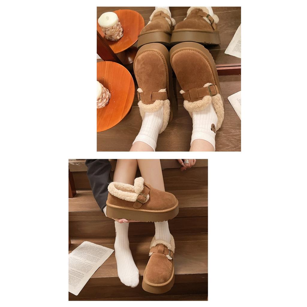 Thick Soled Snow Boots for Women, Winter with Added Velvet, Maillard Lefu Cotton Shoes, One Foot Retro Boken Shoes