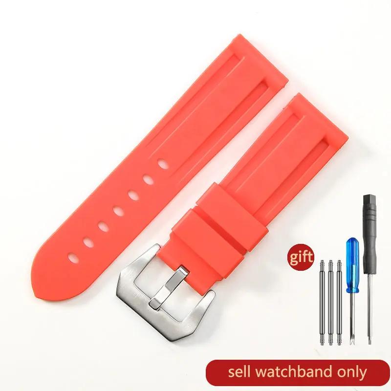 For Panerai Pure Color Natural Silicone Accessories Pam441 Diesel Suunto Solid Stainless Steel Black Buckle 24mm Watch Strap