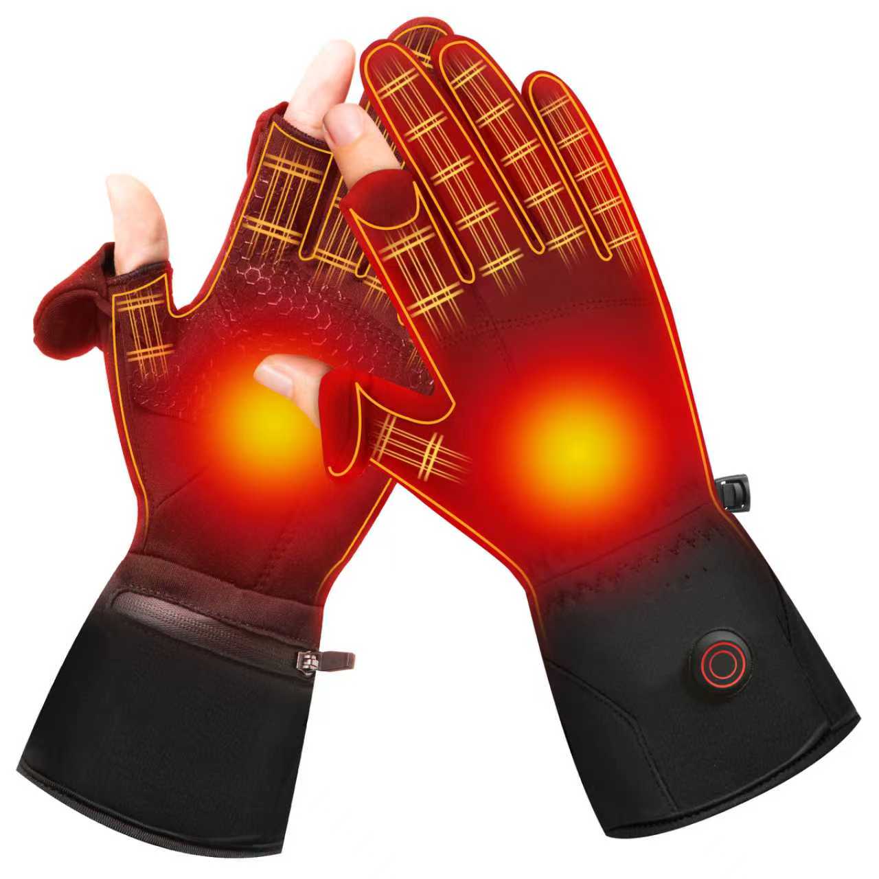 Unisex Heated Open- Finger Gloves 7.4V 3200mAh Unisex Winter Thermal Heated Gloves Touchscreen Compatible S