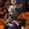 Men's Halloween Printed Corduroy Warm Blazer Jacket with Pockets Casual Suit Coat Button Front Corduroy Fabric Outerwear for Fall and Winter