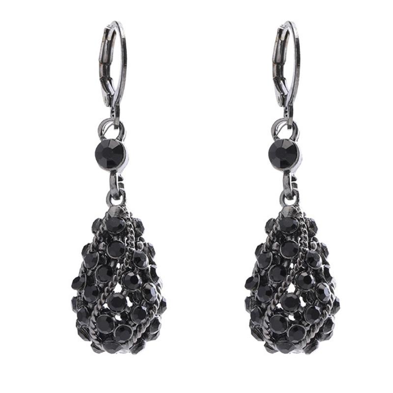 Hollow Teardrop Earrings Full Crystals Detailing Length Alloy Materials Comfortable Wear for Parties 1