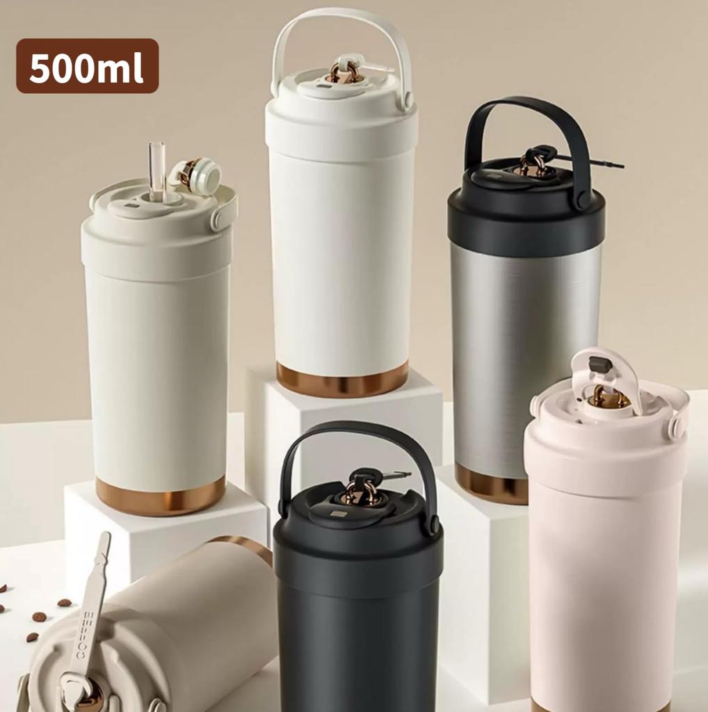 REBEAUQ Ceramic Tumbler with Straw, Vacuum Insulated, Keeps Drinks Hot or Cold, with Lid, 500ml750ml Large Capacity, Portable, Leak-Proof, Easy To