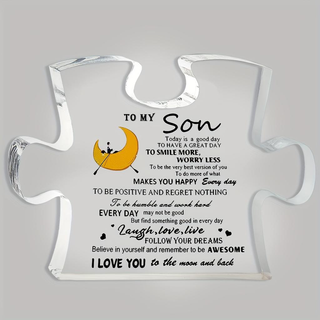 Heartfelt Message Puzzle Plaque for Son - Inspirational Desktop Decor with "To My Son" Quote, Nurseries, Home Desk Living Room Acrylic Decoration, Cl