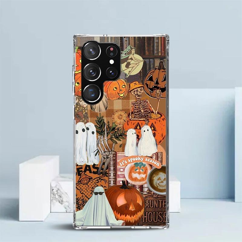 October Fall Halloween Spooky Pumpkin Phone Case For Samsung Galaxy S24 S25 Edge S26 Ultra S22 S23 Plus S21 + S20 FE Soft TPU Ba