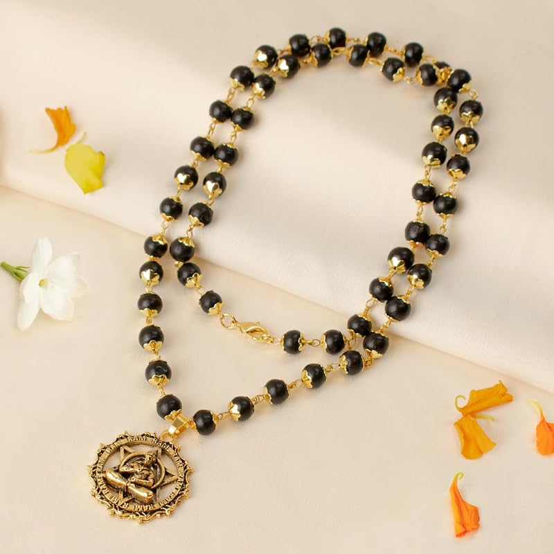 Mala Karungali dorada de 7 mm con colgante de Hanuman