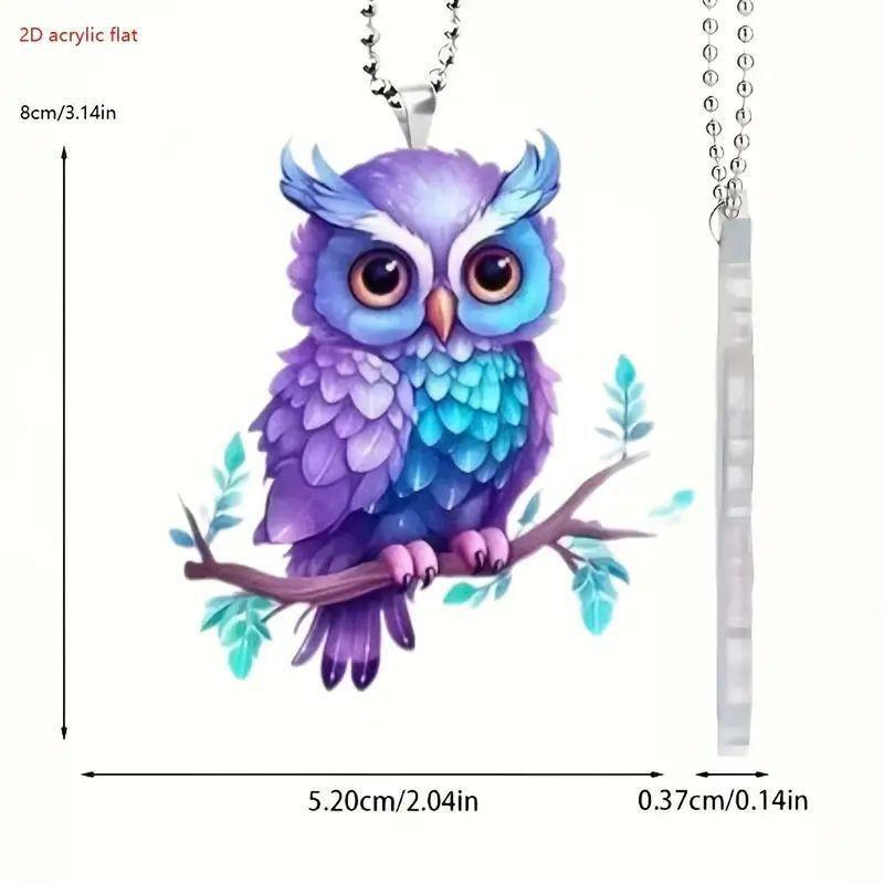 Charmant ornement suspendu hibou 2D en acrylique, mignon dessin animé pour la décoration intérieure de voiture