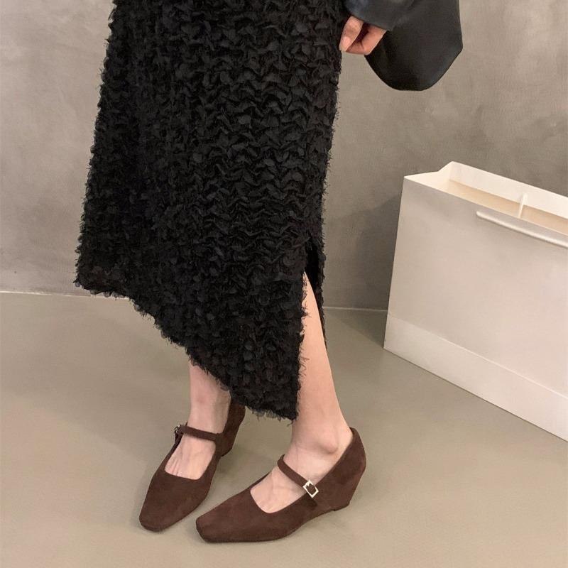 Wedge heel retro suede Mary Jane single shoes women's shoes spring and autumn new summer skirt evening high heels