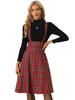 Allegra K Suspender Skirt Midi Tartan Pinafore Overalls Check Pattern Christmas Women's Red XS