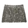 Women Sequins Mini Skirt with Cross Front Twist Detail Side Slit Hidden Zipper Closure Nightclub Short Skirt