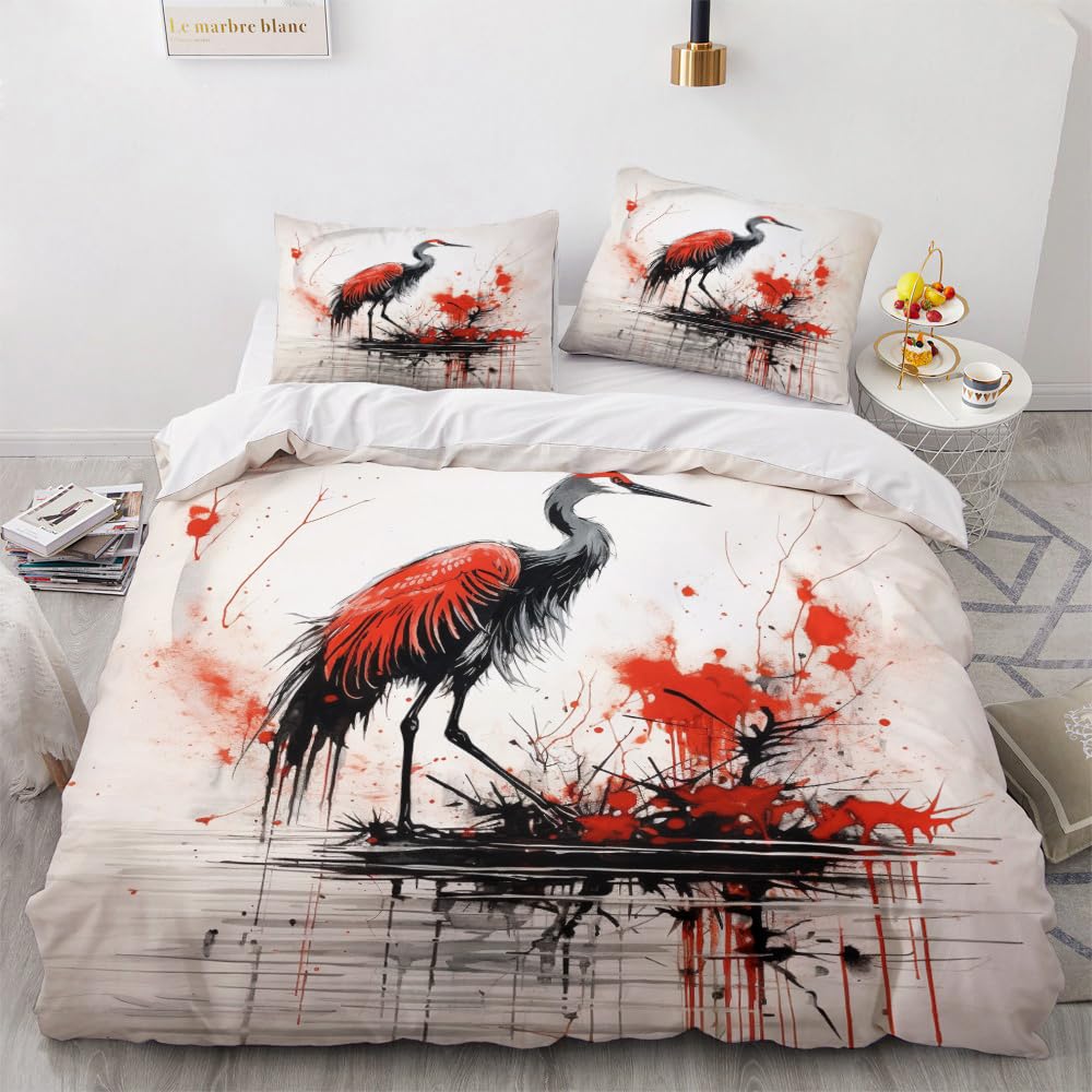 Comforter Crane Japanese Style Bedding Set Girly Bedroom Decor Cherry Blossoms Pattern