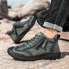Fashion Mens Leather Casual Loafers Solid Color Sewing Style Vintage Hand Stitching Oxfords Shoes Ankle Boots Daily Work Office Shoes