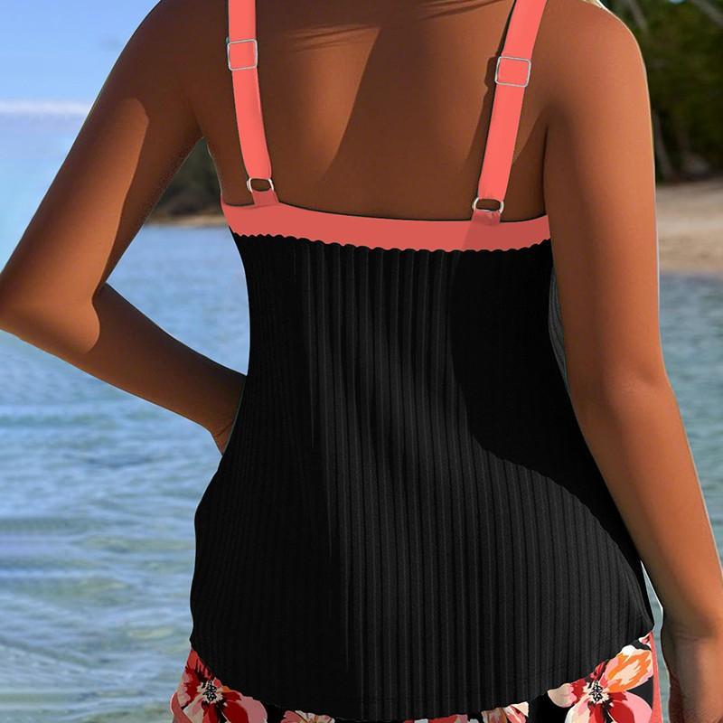 European and American Fashion Split Swimsuit Two-piece Conservative Shorts Sleeveless Printed Suit Beach Swimsuit